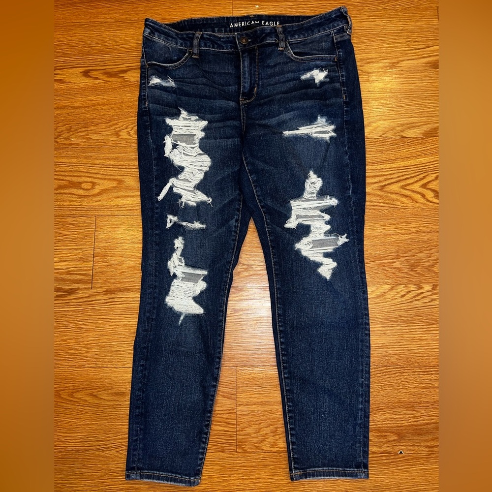 American Eagle Outfitters Navy Distressed Skinny Jeans #9